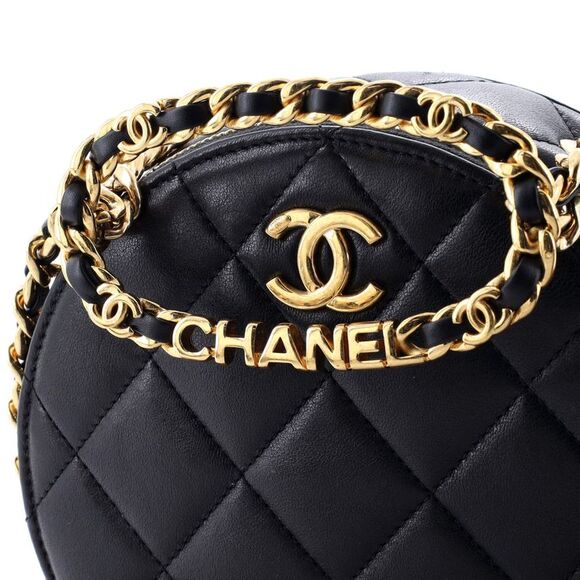 Chanel Oval Logo Chain Round Crossbody Bag Quilted Lambskin Black - Picture 6 of 7